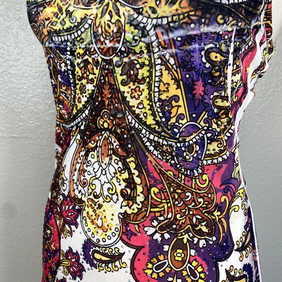 Vtg Y2K Bedazzled Rhinestone Lace Back Paisley Summer Mini Dress Mcbling Fairy - Picture 11 of 16